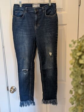 Free People Jeans Women’s W31 Distressed Frayed Hem Cropped Straight Leg Boho